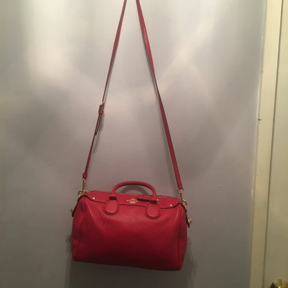 Coach Red Leather Satchel Crossbody Bag